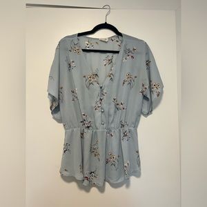 Blue Short Sleeve Blouse